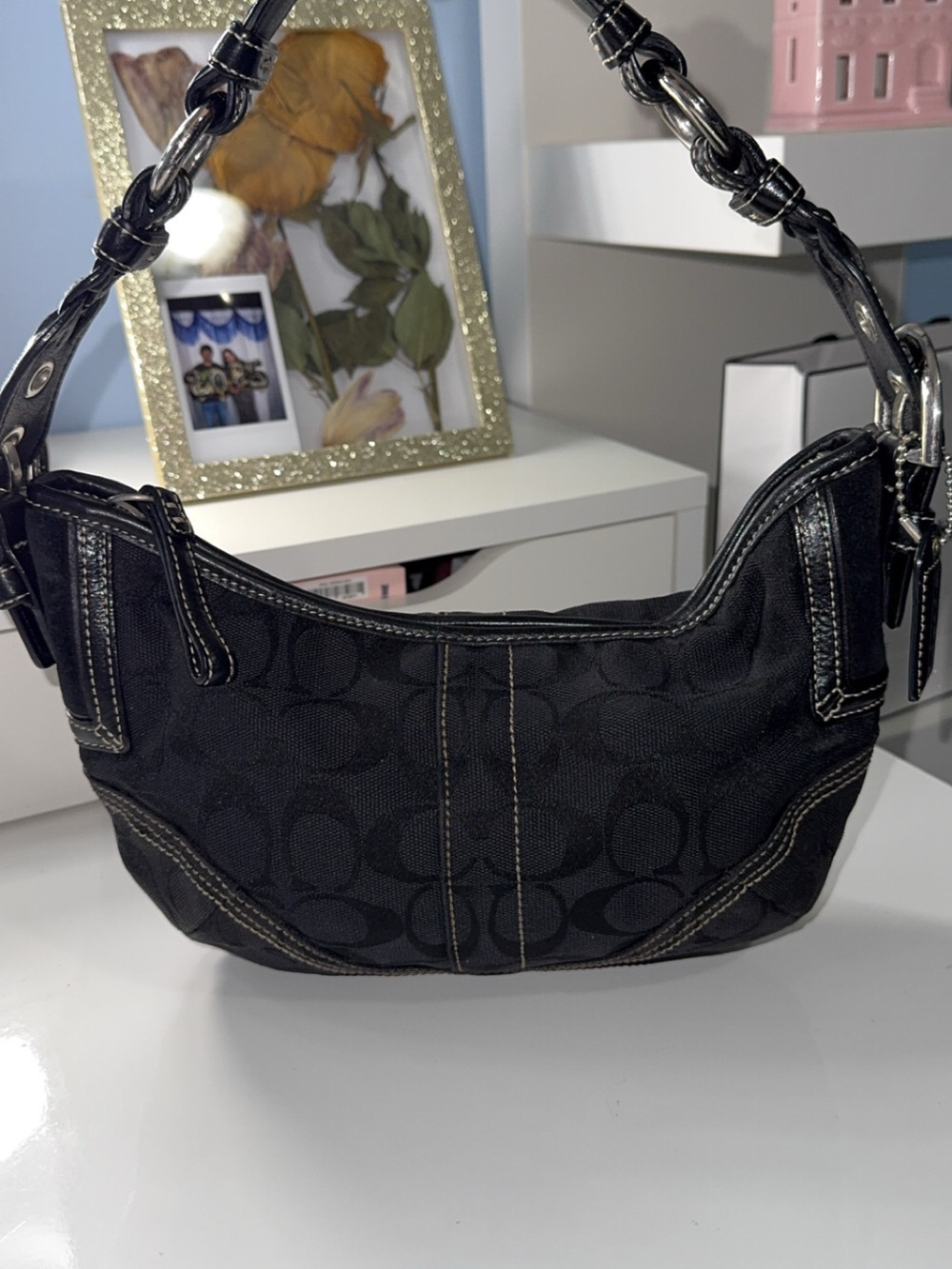 Coach Black Signature Canvas Hobo Bag